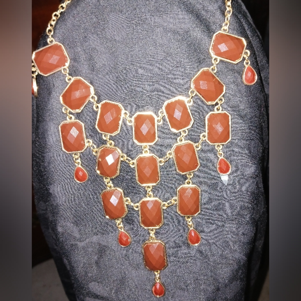 Brown and gold tone statement necklace